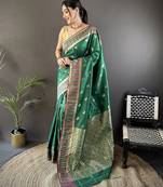 green lichi silk blend jacquard zari woven motifs banarasi saree