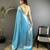 ocean blue satin silk blend floral motifs & ethnic silver zari design kanchipuram saree