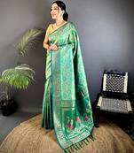 bottle green soft silk blend zari butti motifs patola saree