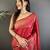 red satin silk blend floral motifs & ethnic silver zari design kanchipuram saree