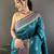 teal blue lichi silk blend jacquard zari woven motifs banarasi saree