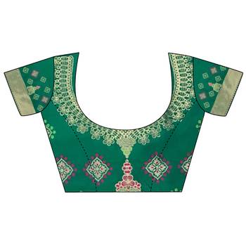 bottle green soft silk blend zari butti motifs patola saree 5