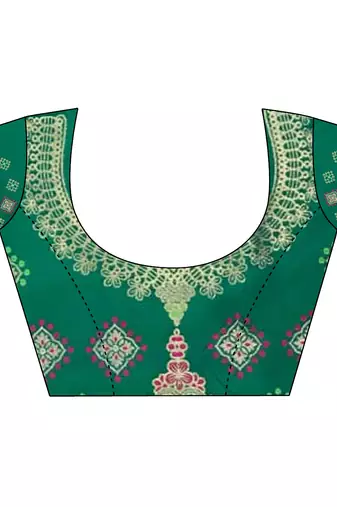 bottle green soft silk blend zari butti motifs patola saree