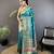 turquoise blue soft silk blend geomatric zari woven patola saree