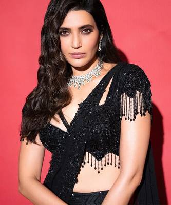 Black embroidered net saree 3