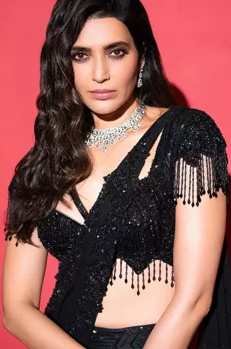 Black embroidered net saree
