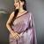 lavender satin silk blend floral motifs & ethnic silver zari design kanchipuram saree