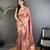 dusty pink satin silk blend floral motifs & ethnic silver zari design kanchipuram saree