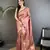 dusty pink satin silk blend floral motifs & ethnic silver zari design kanchipuram saree