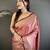 dusty pink satin silk blend floral motifs & ethnic silver zari design kanchipuram saree