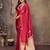 red satin silk blend floral & botanical motifs zari woven banarasi saree