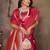 red satin silk blend floral & botanical motifs zari woven banarasi saree