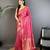 pink  satin silk blend floral motifs & ethnic silver zari design kanchipuram saree
