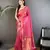 pink  satin silk blend floral motifs & ethnic silver zari design kanchipuram saree