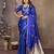 royal blue satin silk blend floral & botanical motifs zari woven banarasi saree