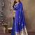 royal blue satin silk blend floral & botanical motifs zari woven banarasi saree