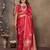 brick red satin silk blend floral & botanical motifs zari woven banarasi saree