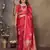 brick red satin silk blend floral & botanical motifs zari woven banarasi saree