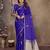 indigo blue satin silk blend floral & botanical motifs zari woven banarasi saree