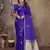 indigo blue satin silk blend floral & botanical motifs zari woven banarasi saree