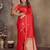 red satin silk blend floral & botanical motifs zari woven banarasi saree