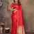 red satin silk blend floral & botanical motifs zari woven banarasi saree