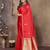 red satin silk blend floral & botanical motifs zari woven banarasi saree