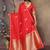 red satin silk blend floral & botanical motifs zari woven banarasi saree