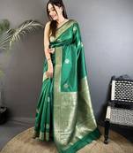 green cotton silk blend floral jacquard zari woven banarasi saree