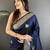 navy blue cotton silk blend floral jacquard zari woven banarasi saree
