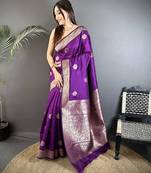 purple cotton silk blend floral jacquard zari woven banarasi saree