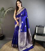 royal blue cotton silk blend floral jacquard zari woven banarasi saree