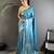 turquoise blue soft satin silk blend paisley & floral banarasi saree