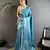 turquoise blue soft satin silk blend paisley & floral banarasi saree