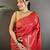 red soft satin silk blend paisley & floral banarasi saree