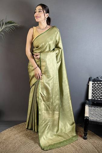 red soft satin silk blend paisley & floral banarasi saree