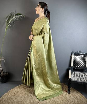 red soft satin silk blend paisley & floral banarasi saree 2