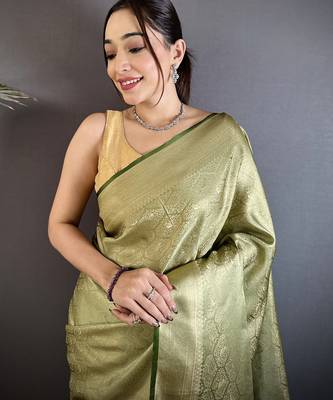red soft satin silk blend paisley & floral banarasi saree 4