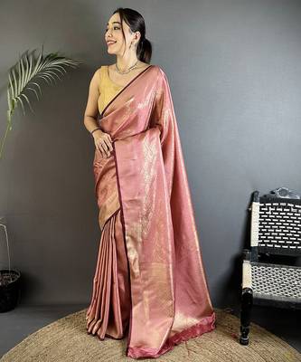 purple soft satin silk blend paisley & floral banarasi saree 1