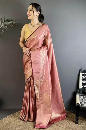 purple soft satin silk blend paisley & floral banarasi saree