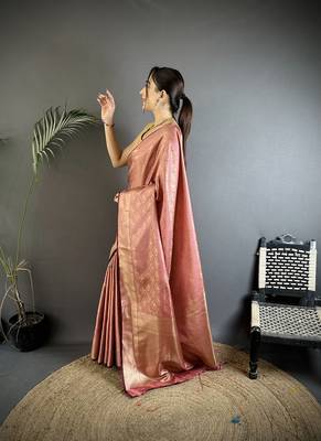 purple soft satin silk blend paisley & floral banarasi saree 2