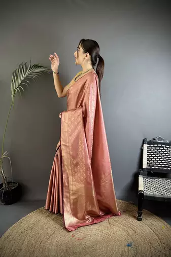 purple soft satin silk blend paisley & floral banarasi saree