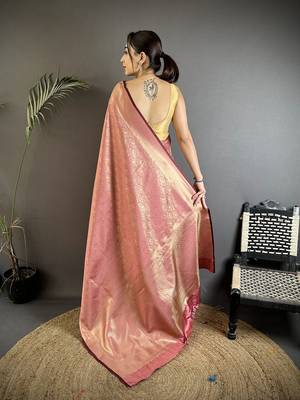 purple soft satin silk blend paisley & floral banarasi saree 3