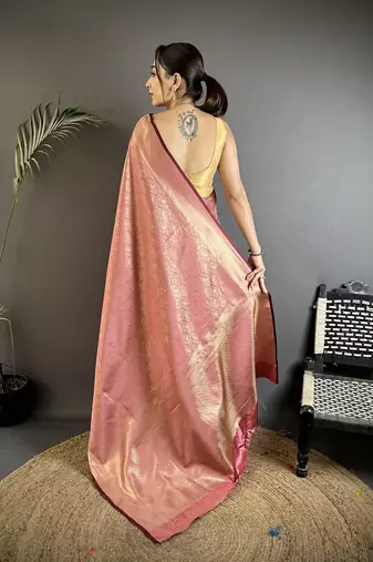 purple soft satin silk blend paisley & floral banarasi saree