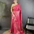 rani pink soft satin silk blend floral & paisley motifs banarasi saree