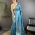 aqua blue soft satin silk blend floral & paisley motifs banarasi saree