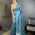 aqua blue soft satin silk blend floral & paisley motifs banarasi saree