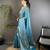 aqua blue soft satin silk blend floral & paisley motifs banarasi saree