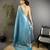 aqua blue soft satin silk blend floral & paisley motifs banarasi saree