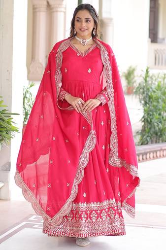 Designer Readymade Long Kurti Duppta With Embroidery Zari Sequins Work